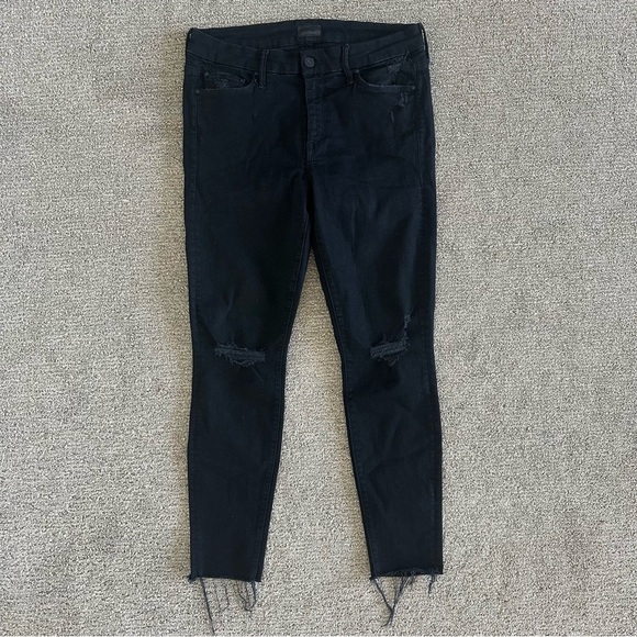 Mother The Looker Ankle Fray Jeans Guilty As Sin Black Wash‎ Size 30 - Picture 1 of 10
